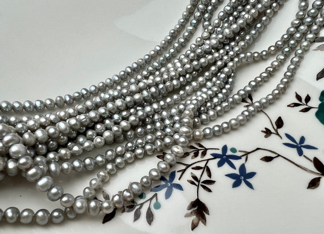 3.5 mm AA Gray Color Tiny Freshwater Potato Pearl Beads Genuine Freshwater Silver Gray Color Potato Seed Pearl Beads #P2251