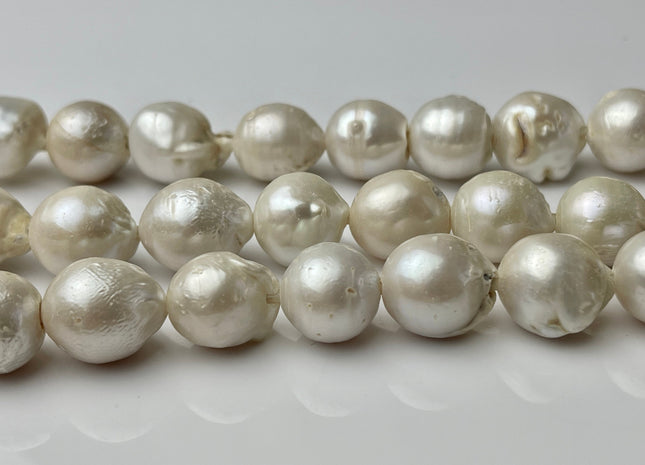 12-16mm Large Hole Natural White Baroque Pearl Beads Hole Size 2.2 mm Genuine Freshwater Large Hole B Grade Edison Pearls 26 Beads #P2241