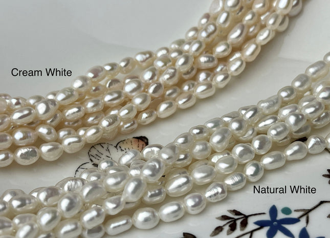 3-5x5-7mm AAA Natural White Smooth Rice Nugget Freshwater Pearl Beads Genuine White High Luster Tiny Rice Nugget Pearls 57 Beads #P2246