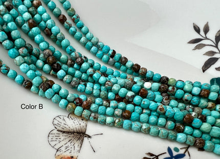 4mm Micro Faceted Cube Dice Square Shape Multi Blue Turquoise Blue Brown Color Turquoise Gemstone Beads 15.5 Inches #4202