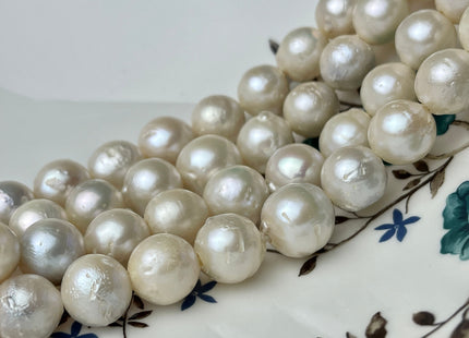 12-14 mm Natural White Baroque Half Strand Large Hole Freshwater Pearl Beads 2.2mm Hole Natural White Edison Baroque #1013