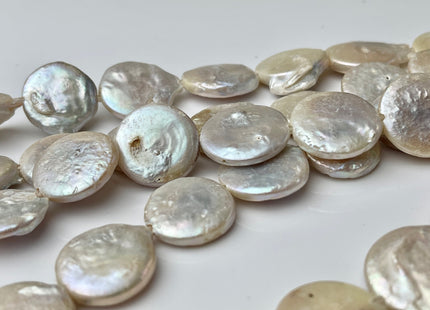 19-24 mm Large Hole Jumbo Coin White Freshwater Pearls Genuine Freshwater Coin Pearl Beads Hole Size 2.0mm 8 Inches Strand #P2232
