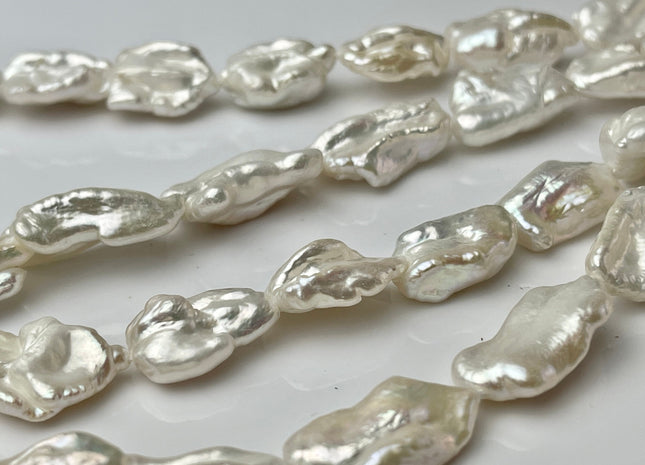 12-15x20 mm AAA Natural White Biwa Keshi Freshwater Pearls Genuine Natural High Luster White Keshi Pearls 19-21 Beads #P2233