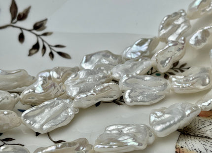 12-15x20 mm AAA Natural White Biwa Keshi Freshwater Pearls Genuine Natural High Luster White Keshi Pearls 19-21 Beads #P2233