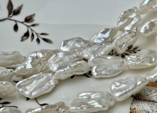 12-15x20 mm AAA Natural White Biwa Keshi Freshwater Pearls Genuine Natural High Luster White Keshi Pearls 19-21 Beads #P2233