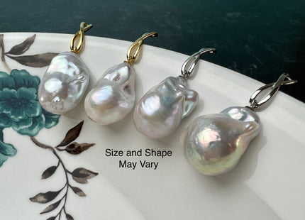 One Pair 15-17x20-24mm Natural White Large Baroque Pearl Earring With 925 Sterling Silver/Gold Studs Genuine Baroque Pearl Earring #10274-B
