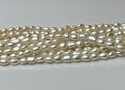 3-5x5-7mm AAA Natural White Smooth Rice Nugget Freshwater Pearl Beads Genuine White High Luster Tiny Rice Nugget Pearls 57 Beads #P2246