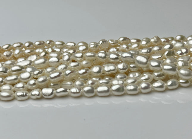 3-5x5-7mm AAA Natural White Smooth Rice Nugget Freshwater Pearl Beads Genuine White High Luster Tiny Rice Nugget Pearls 57 Beads #P2246