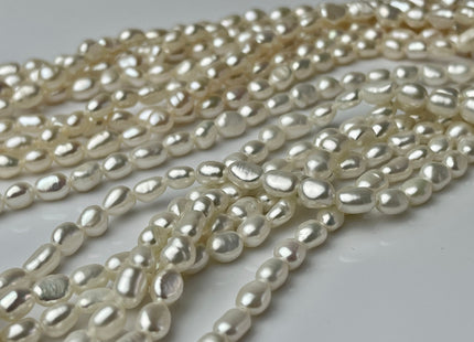 3-5x5-7mm AAA Natural White Smooth Rice Nugget Freshwater Pearl Beads Genuine White High Luster Tiny Rice Nugget Pearls 57 Beads #P2246