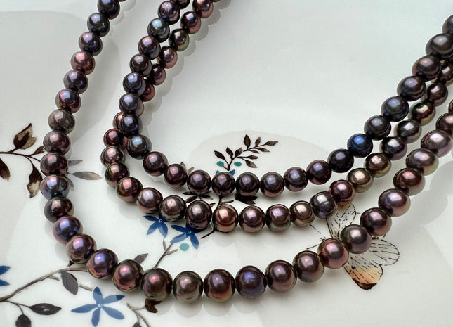 7 -7.5 mm AAA Purplish Peacock color Semi Round Freshwater Pearl Beads Genuine High Luster Wild Peacock Round Freshwater Pearls #1379