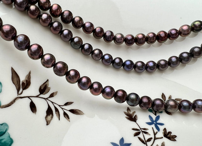 6-6.5 mm or 7-7.5 mm AAA Purplish Peacock Color Semi Round Freshwater Pearl Beads Genuine High Luster Peacock Round Freshwater Pearls #1379