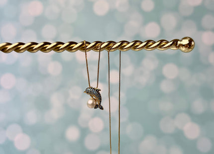 6 mm AAAAA Natural White Round Edison Genuine Freshwater Pearl Pendant 925 Sterling Silver/Gold Filled Blue Dolphin DIY Jewelry #10280-B