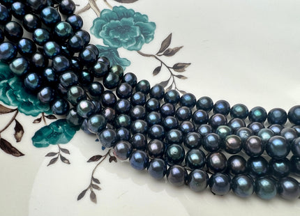8 mm AAA Dark Blue Peacock Color Potato Freshwater Pearl Beads Genuine Cultured Freshwater Peacock Colored Pearls 53 Pieces #P2259