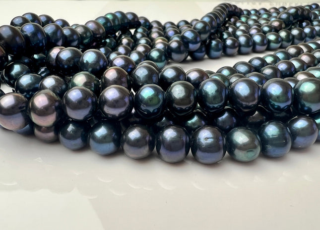 8 mm AAA Dark Blue Peacock Color Potato Freshwater Pearl Beads Genuine Cultured Freshwater Peacock Colored Pearls 53 Pieces #P2259
