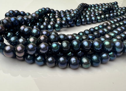 8 mm AAA Dark Blue Peacock Color Potato Freshwater Pearl Beads Genuine Cultured Freshwater Peacock Colored Pearls 53 Pieces #P2259