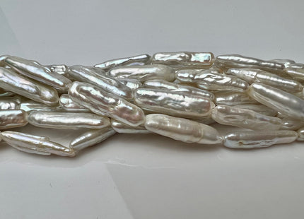 6-6.5x23-25mm AAAA Natural White Biwa Stick Freshwater Pearl Beads Genuine Super High Luster Unique Natural White Biwa Keshi Pearls #P2292