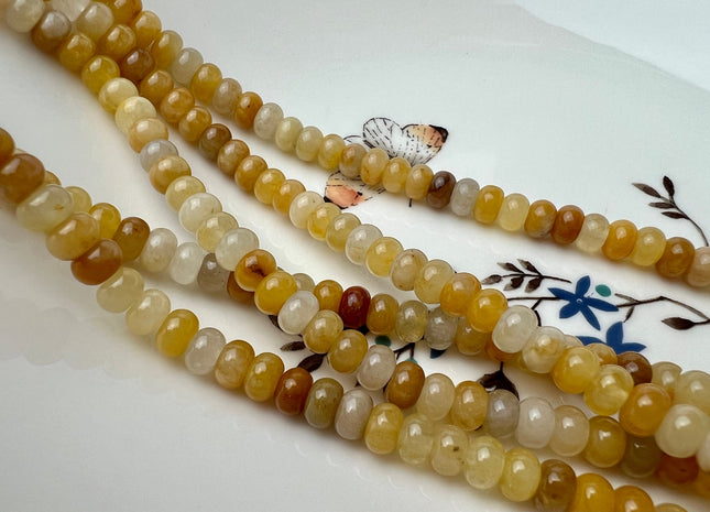 4x6 mm Natural Smooth Rondelle Shape Yellow Jade Gemstone Beads Genuine Mixed Yellow Brown Color Jade Loose Beads 15 Inches Strand #4216