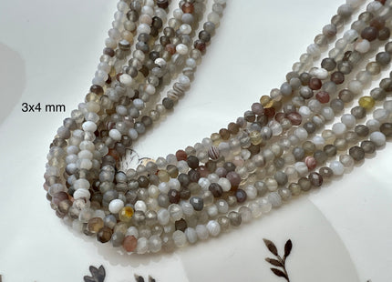 2x3mm 3x4mm 4x6mm AAA Natural Color Faceted Rondelle Gray Botswana Agate Gemstone Beads Natural Gray Brown Mixed Agate #2270