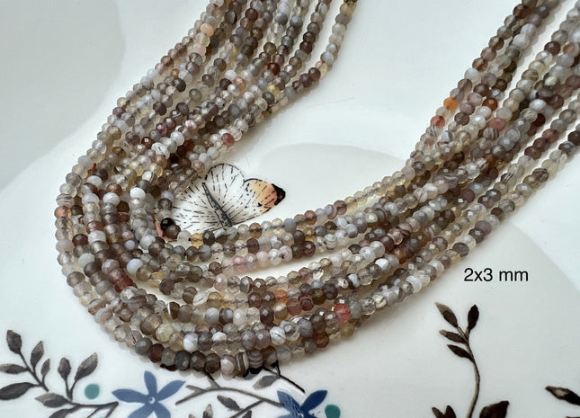 2x3mm 3x4mm 4x6mm AAA Natural Color Faceted Rondelle Gray Botswana Agate Gemstone Beads Natural Gray Brown Mixed Agate #2270