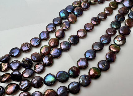 11-12 mm Purplish Peacock Flat Coin Freshwater Pearl Beads Limited Edition Purplish Peacock Pearls 31 Pieces #1133
