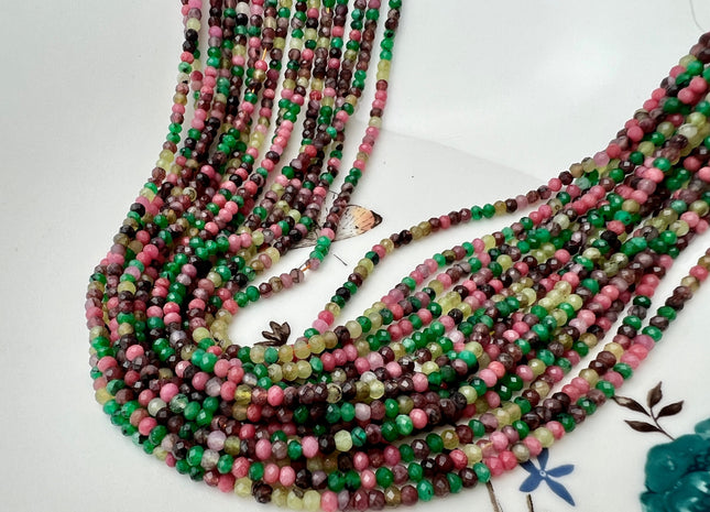 2x3 mm AAA Faceted Rondelle Green Pink Yellow Red Lemon Jade Gemstone Beads Gemmy Jade Small Tiny Beads 15.5 Inches Strand #4220