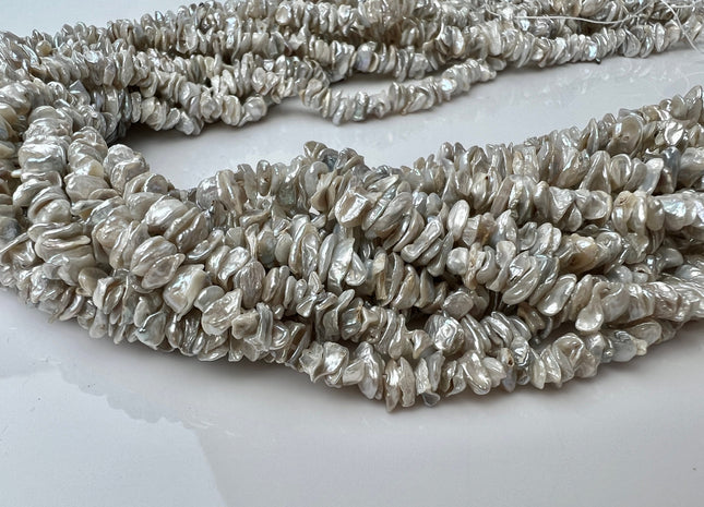 5-7mm Very Rare Natural Grayish White Color Keshi Freshwater Pearl Beads Center Drilled Cornflakes Shape Keshi Chips Pearls #P2296
