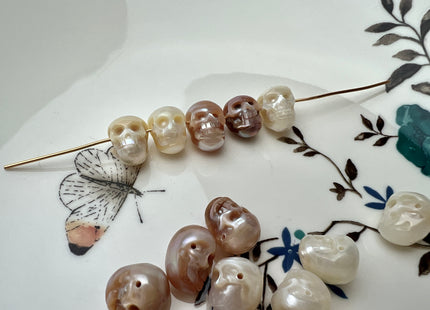 One Piece 9-11x12-14 mm Hand Carved Skull Freshwater Pearl Beads Genuine Natural White/Pink Pearl For DIY Earring Pendant Jewelry #P2298