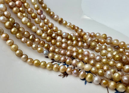 6.5-7 mm AA Large Hole Potato Natural Seaweed Champagne Color Freshwater Pearl Beads Hole Size 1.8mm Or 2.2mm 60 Beads #P2304