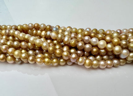 6.5-7 mm AA Large Hole Potato Natural Seaweed Champagne Color Freshwater Pearl Beads Hole Size 1.8mm Or 2.2mm 60 Beads #P2304