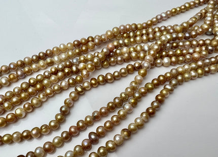 6.5-7 mm AA Large Hole Potato Natural Seaweed Champagne Color Freshwater Pearl Beads Hole Size 1.8mm Or 2.2mm 60 Beads #P2304
