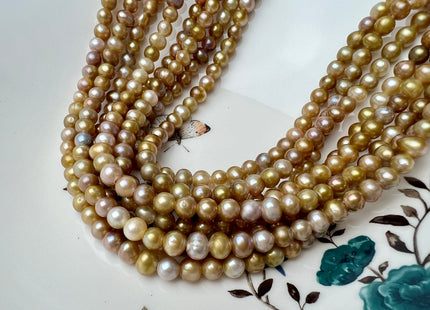 6.5-7 mm AA Large Hole Potato Natural Seaweed Champagne Color Freshwater Pearl Beads Hole Size 1.8mm Or 2.2mm 60 Beads #P2304
