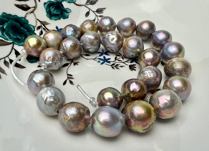 13-17mm AAA Full Strand Large Hole Natural Mauve Pink Baroque Pearl Beads 2.2 mm Hole Natural Edison Pearl With Iridescent Color #P2267