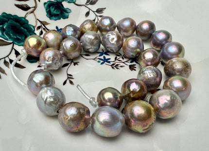 13-17mm AAA Full Strand Large Hole Natural Mauve Pink Baroque Pearl Beads 2.2 mm Hole Natural Edison Pearl With Iridescent Color #P2267