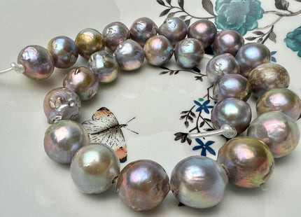 13-17mm AAA Full Strand Large Hole Natural Mauve Pink Baroque Pearl Beads 2.2 mm Hole Natural Edison Pearl With Iridescent Color #P2267