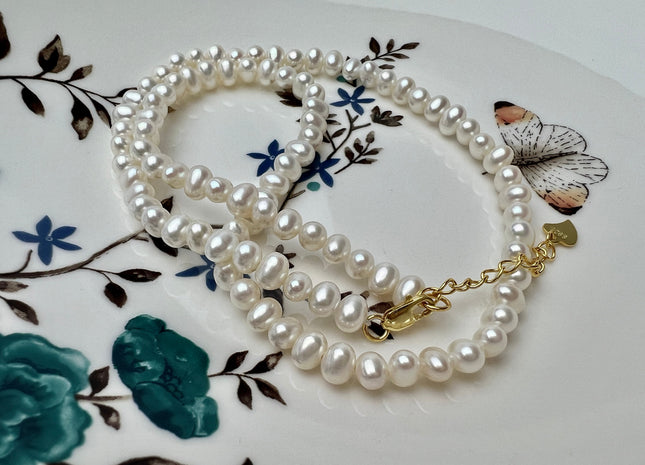 14/16/18/20 Inches Natural White Pearl Necklace 4mm Small White Potato Pearl Necklace W/Silver Gold Filled Lobster Clasp #P2272