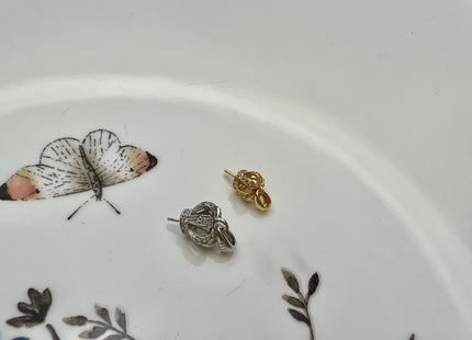 One Piece 925 Sterling Silver/Gold Pendant Setting Findings For Half Drilled Pearl Crown Shape Design W/CZ Silver Mounts DIY Jewelry #1929-A