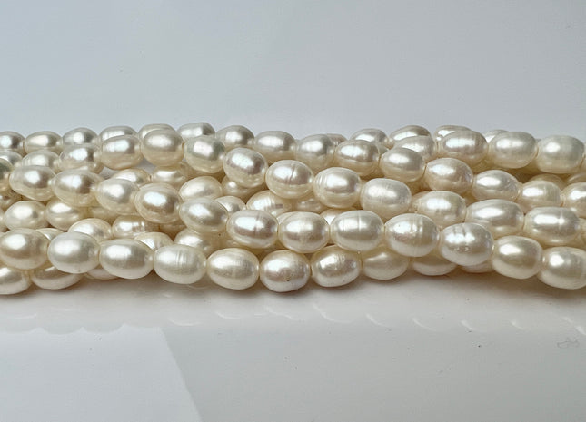 8x10-11 mm Full Strand Large Hole Rice/Oval Natural White Freshwater Pearl Beads Hole Size 2.1 mm Genuine Large Hole Freshwater Pearls #164