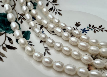 8x10-11 mm Full Strand Large Hole Rice/Oval Natural White Freshwater Pearl Beads Hole Size 2.1 mm Genuine Large Hole Freshwater Pearls #164