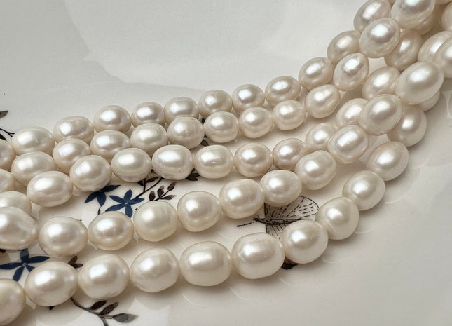 10x12 mm AA Large Hole Half Strand Natural White Freshwater Rice Oval Pearl Beads Hole Size 1.2mm Genuine Freshwater Pearls #P2281