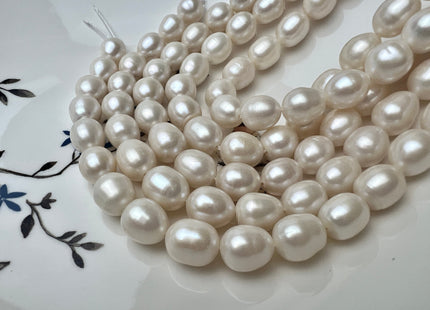 10x12 mm AA Large Hole Half Strand Natural White Freshwater Rice Oval Pearl Beads Hole Size 1.2mm Genuine Freshwater Pearls #P2281