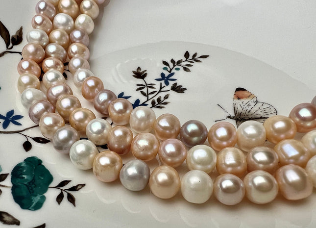 9.5-10 mm Natural White, Pink, Peach Multi Color Freshwater Potato Pearls, Genuine High Luster Freshwater Potato Pearls #1325