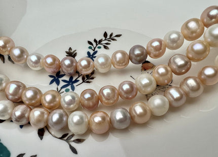 9.5-10 mm Natural White, Pink, Peach Multi Color Freshwater Potato Pearls, Genuine High Luster Freshwater Potato Pearls #1325