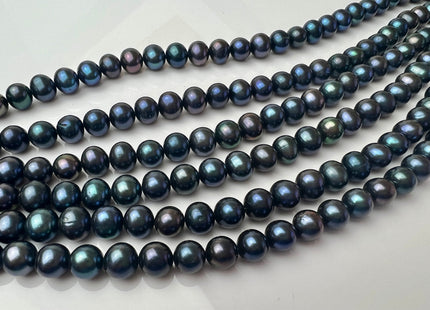 8 mm AAA Dark Blue Peacock Color Potato Freshwater Pearl Beads Genuine Cultured Freshwater Peacock Colored Pearls 53 Pieces #P2259