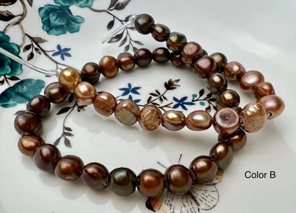 10-11 mm AA Copper Brown Color Large Hole Freshwater Pearls Nugget Shape Hole Size 2.1mm Genuine Large Hole Potato Pearls 42 Beads #763