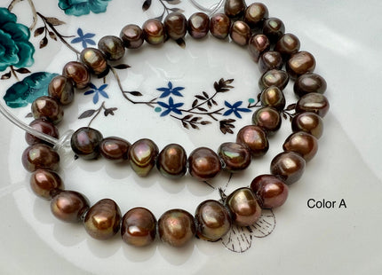 10-11 mm AA Copper Brown Color Large Hole Freshwater Pearls Nugget Shape Hole Size 2.1mm Genuine Large Hole Potato Pearls 42 Beads #763