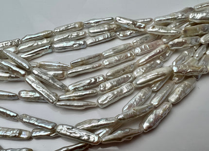 6-6.5x23-25mm AAAA Natural White Biwa Stick Freshwater Pearl Beads Genuine Super High Luster Unique Natural White Biwa Keshi Pearls #P2292