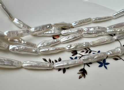 6-6.5x23-25mm AAAA Natural White Biwa Stick Freshwater Pearl Beads Genuine Super High Luster Unique Natural White Biwa Keshi Pearls #P2292