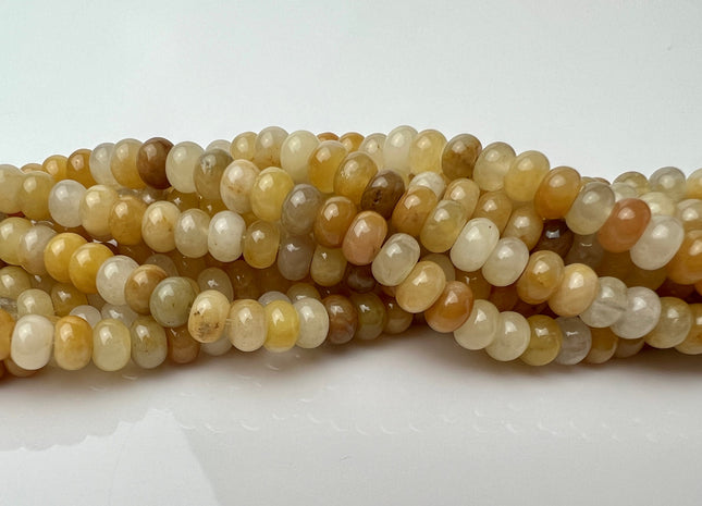 4x6 mm Natural Smooth Rondelle Shape Yellow Jade Gemstone Beads Genuine Mixed Yellow Brown Color Jade Loose Beads 15 Inches Strand #4216