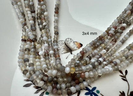 2x3mm 3x4mm 4x6mm AAA Natural Color Faceted Rondelle Gray Botswana Agate Gemstone Beads Natural Gray Brown Mixed Agate #2270