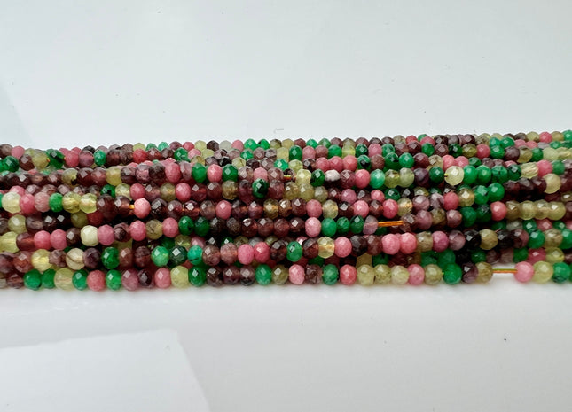 2x3 mm AAA Faceted Rondelle Green Pink Yellow Red Lemon Jade Gemstone Beads Gemmy Jade Small Tiny Beads 15.5 Inches Strand #4220